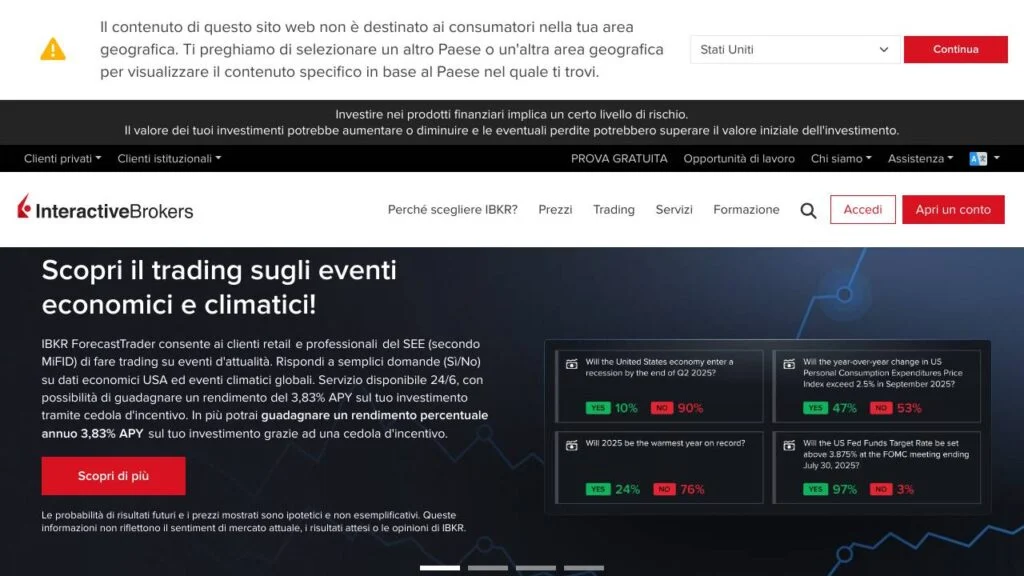 Schermata del sito di Interactive Brokers