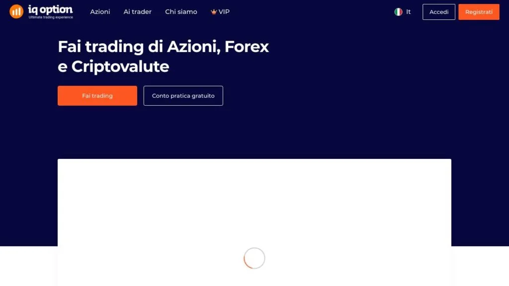 Schermata del sito di Iq Option