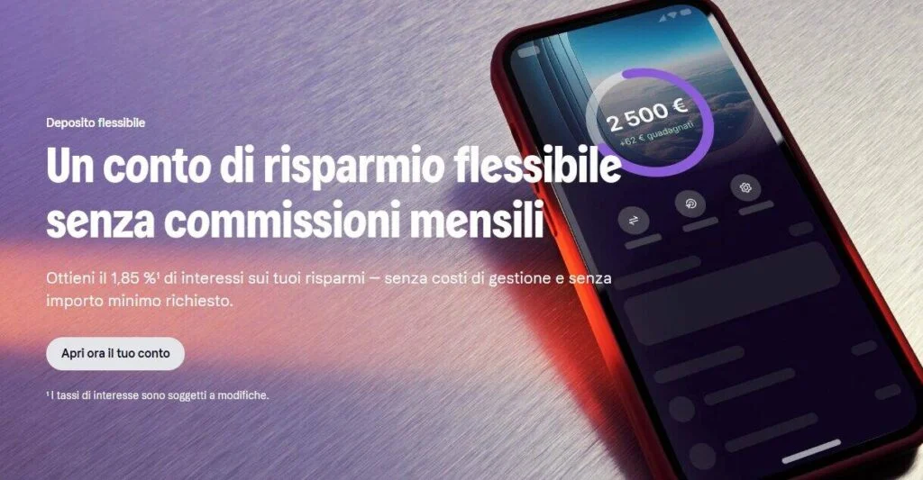 Schermata del sito di Klarna conto deposito flessibile