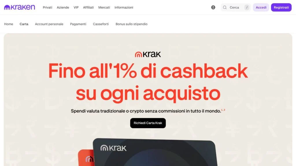 Schermata del sito di Krak Card