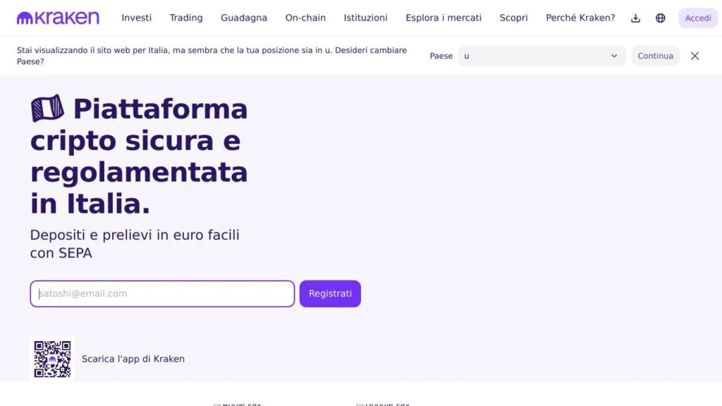 Schermata del sito di Kraken
