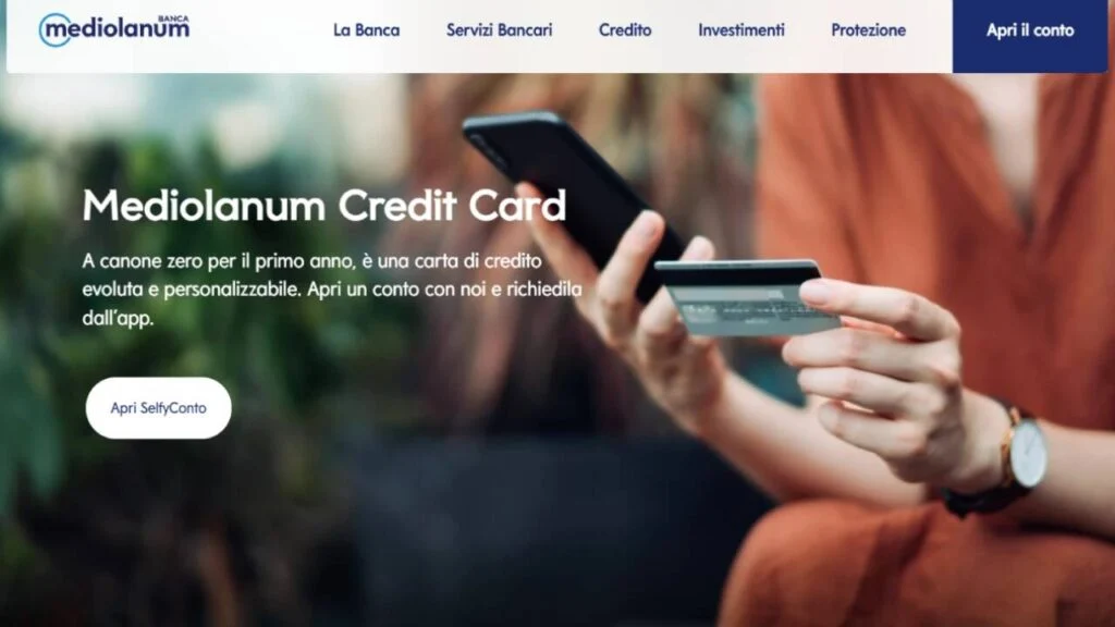 Schermata del sito di Mediolanum Credit Card