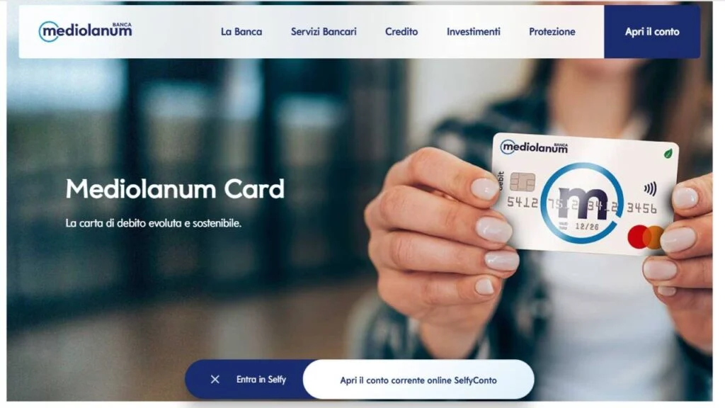 Schermata del sito di Mediolanum Debit