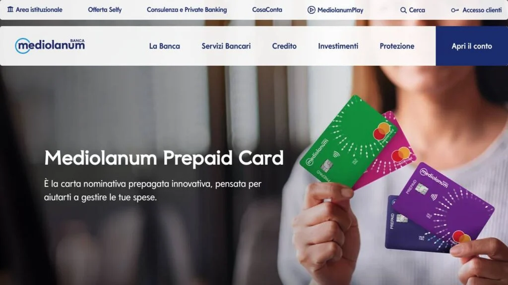Schermata del sito di Mediolanum Prepagata