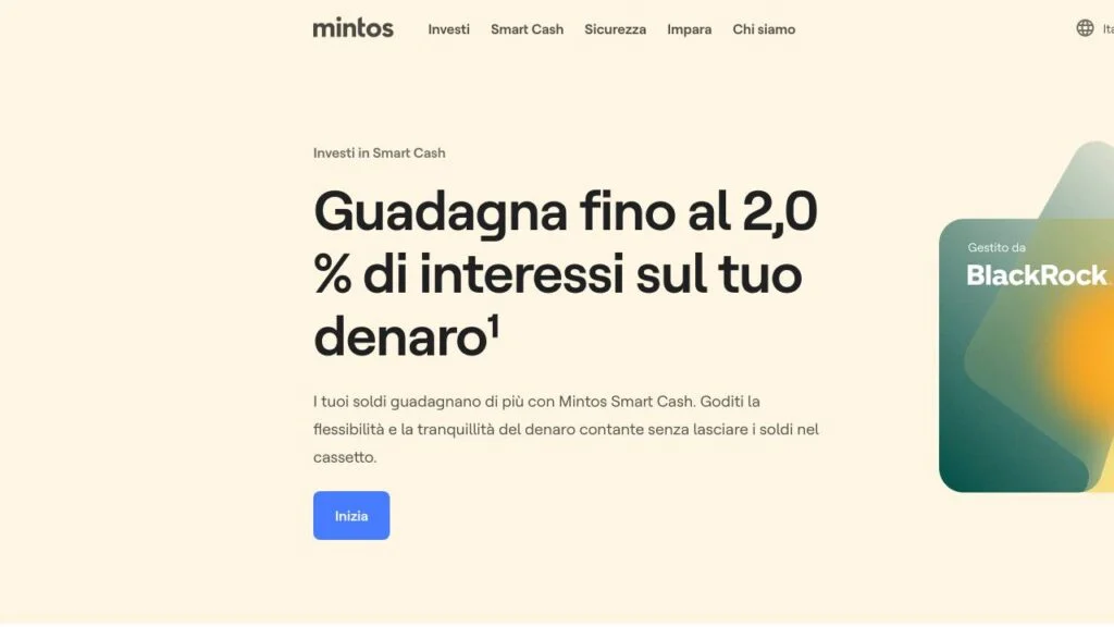 Schermata del sito di Mintos Smart Cash