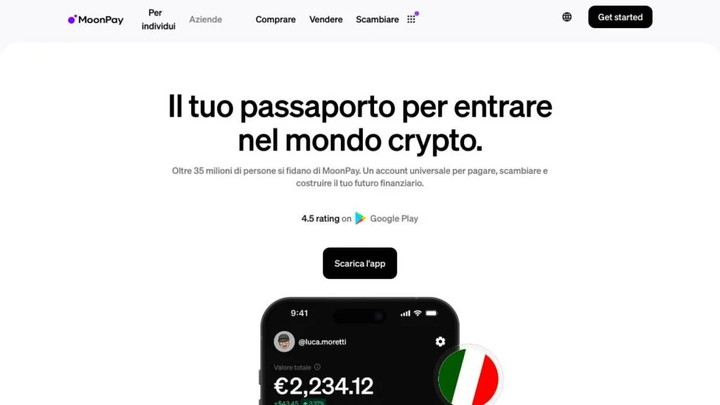 Schermata del sito di Moonpay