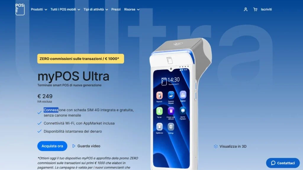 Schermata del sito di MyPOS Ultra