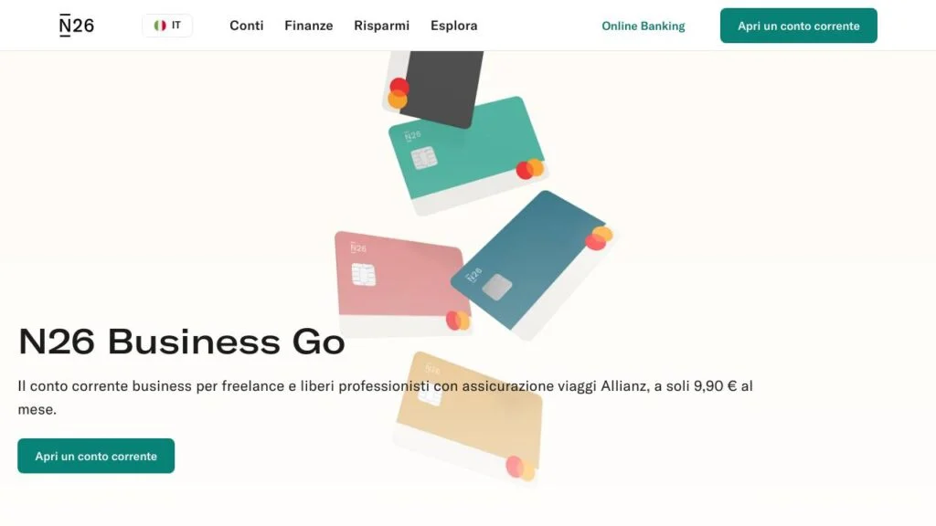 Schermata del sito di N26 Business Go