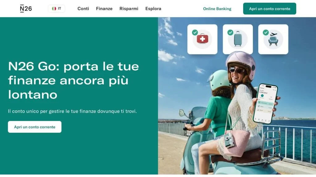 Schermata del sito di N26 Go