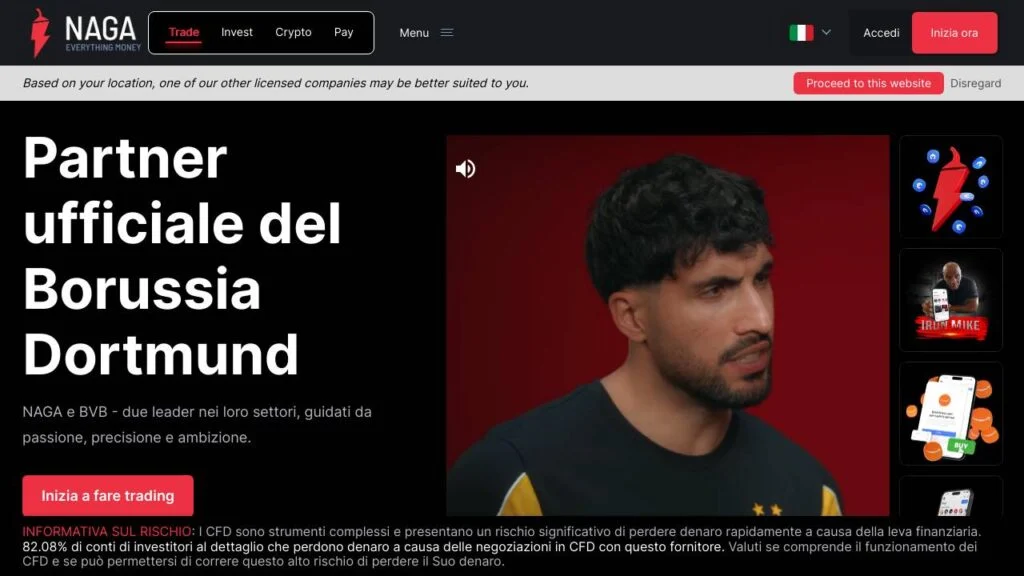 Schermata del sito di NAGA