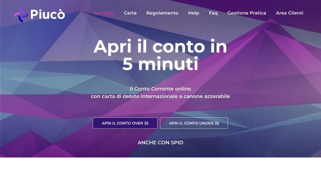 Schermata del sito di Piucò