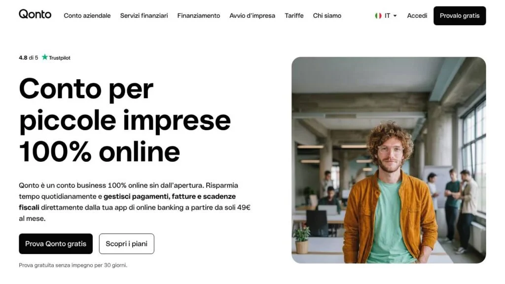 Schermata del sito di Qonto Essential