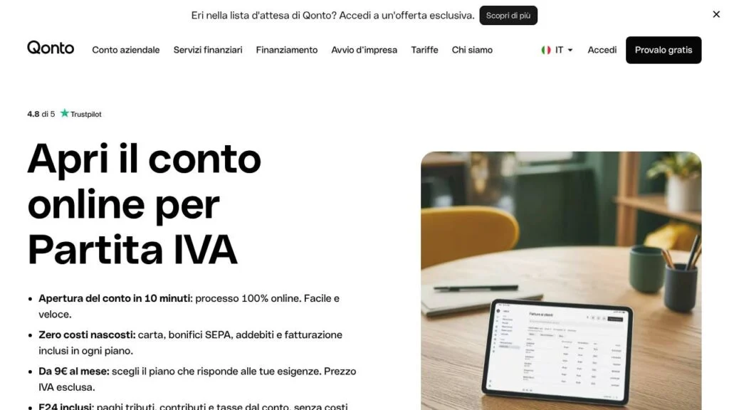 Schermata del sito di Qonto Smart