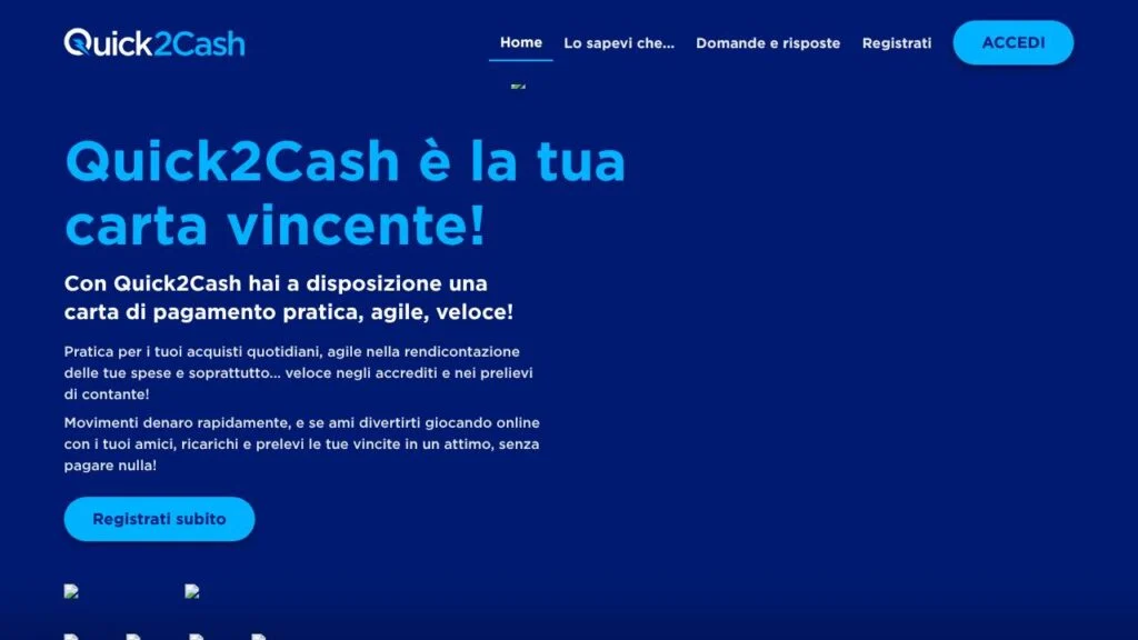 Schermata del sito di Quick2Cash