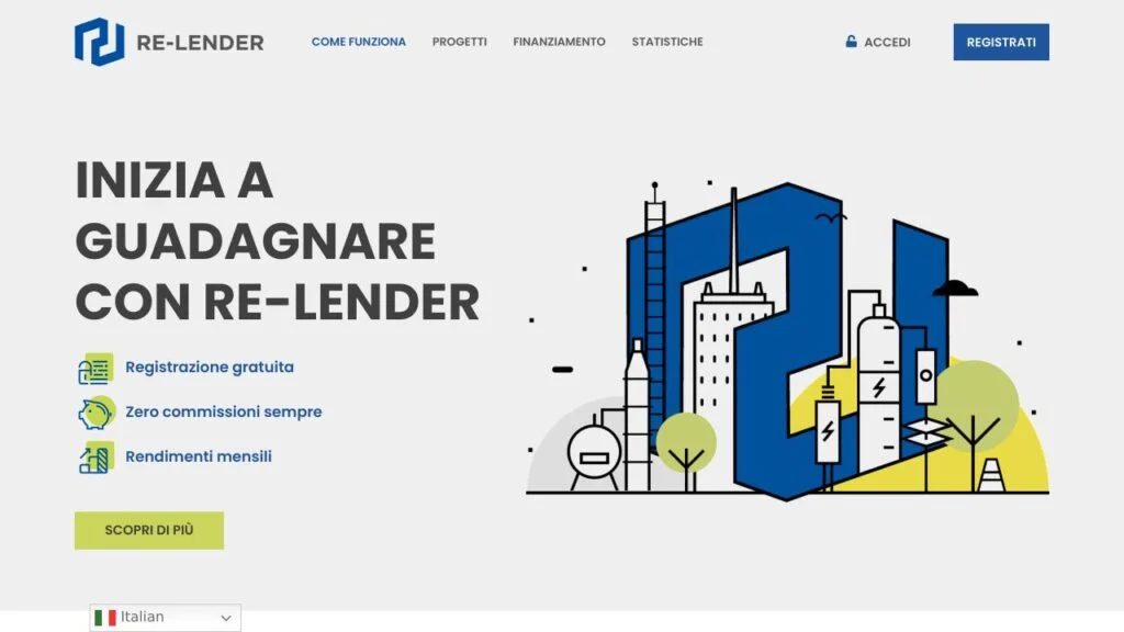 Schermata del sito di Re-Lender