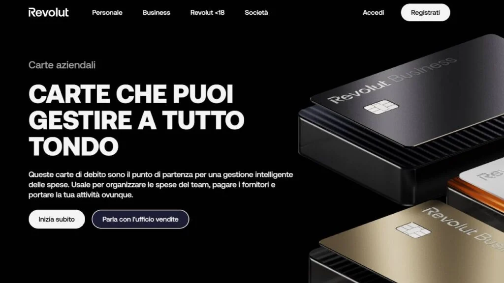 Schermata del sito di Revolut Business Carta