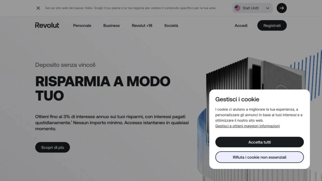Schermata del sito di Revolut conto deposito