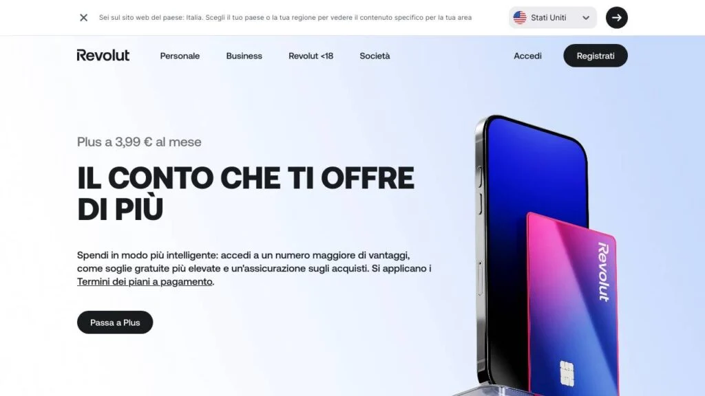 Schermata del sito di Revolut Plus