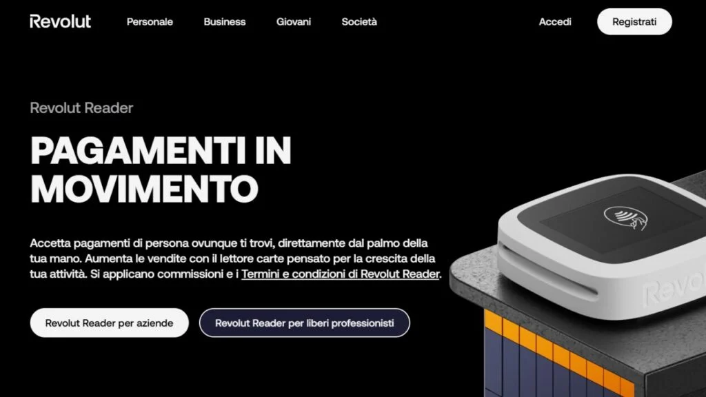 Schermata del sito di Revolut Reader