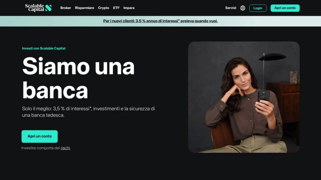 Schermata del sito di Scalable Capital