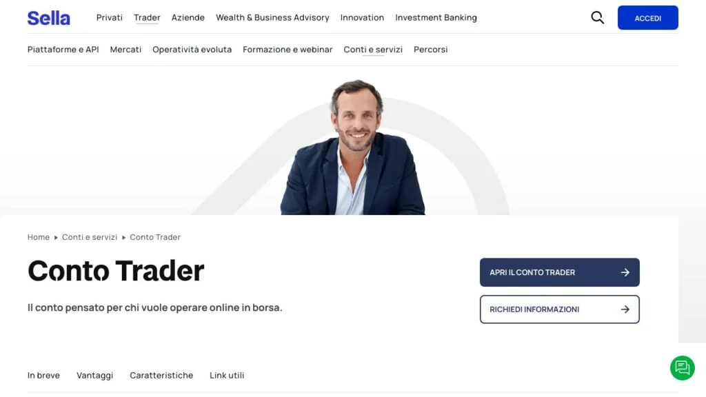 Schermata del sito di Conto Sella Trader