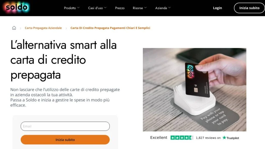 Schermata del sito di Soldo Carta