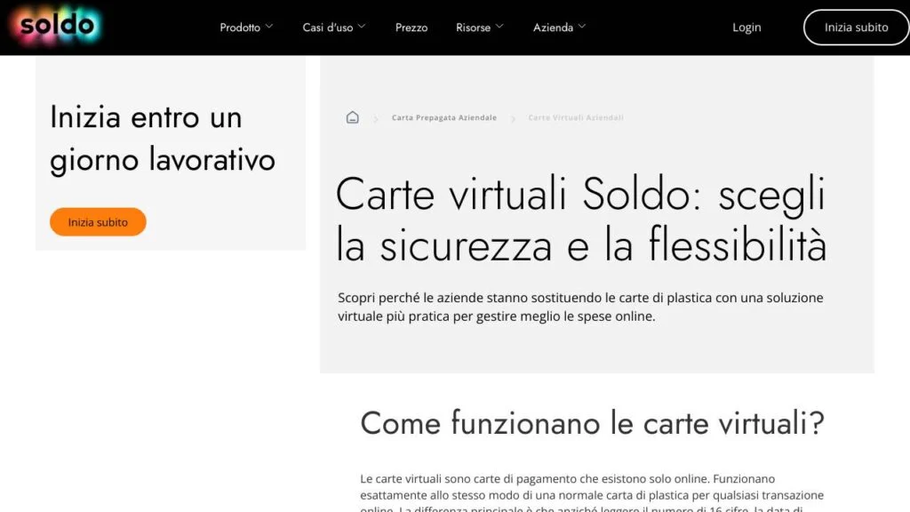 Schermata del sito di Soldo Virtuale