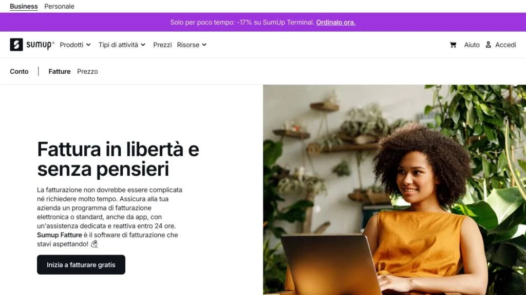 Schermata del sito di SumUp Fatture