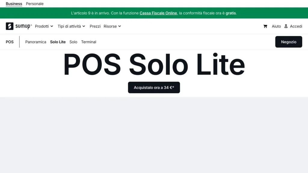 Schermata del sito di SumUp Solo Lite