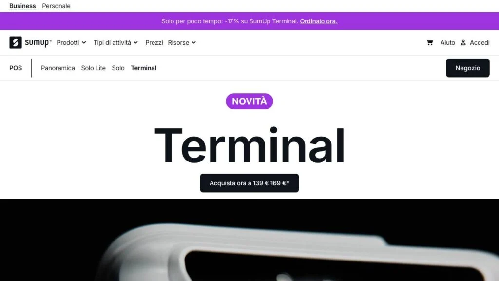 Schermata del sito di SumUp Terminal