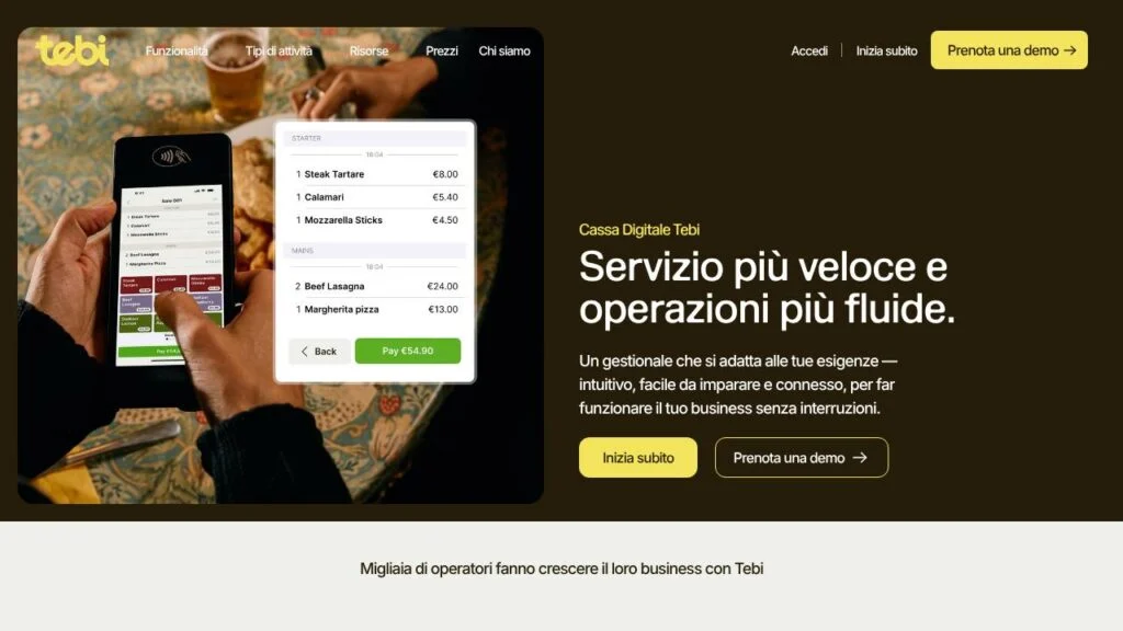 Schermata del sito di Tebi POS
