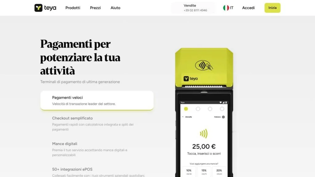 Schermata del sito di Teya POS