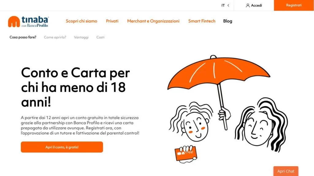 Schermata del sito di Tinaba minori