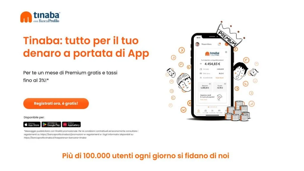 Schermata del sito di Tinaba