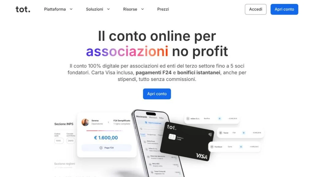 Schermata del sito di Tot associazioni
