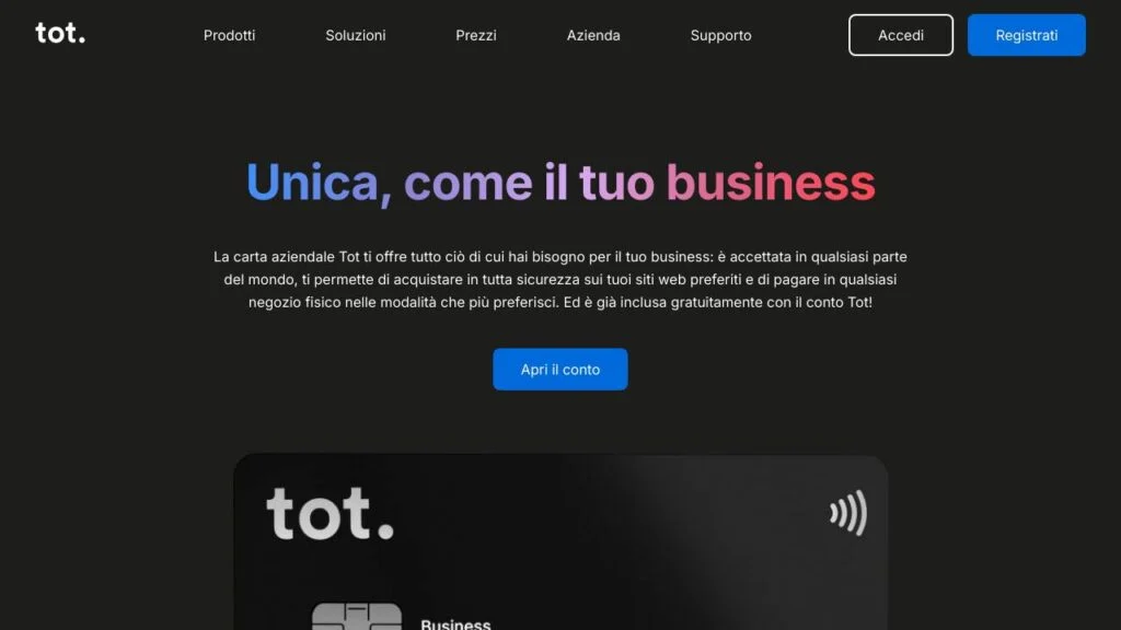 Schermata del sito di Tot Carta