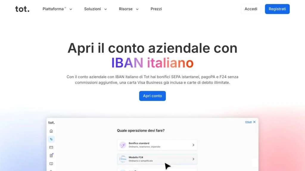 Schermata del sito di Tot Plus