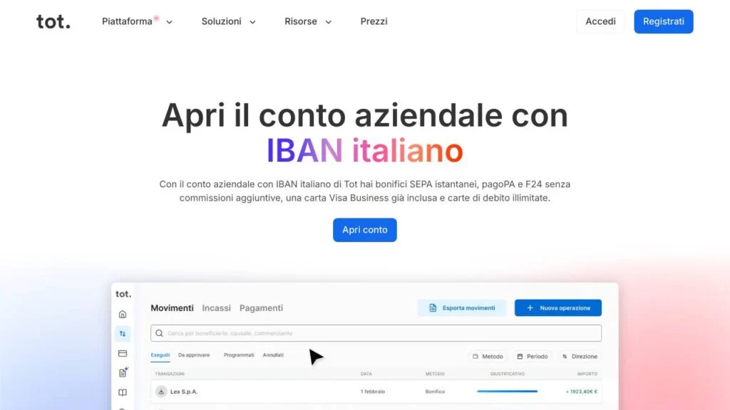 Schermata del sito di Tot Essentials