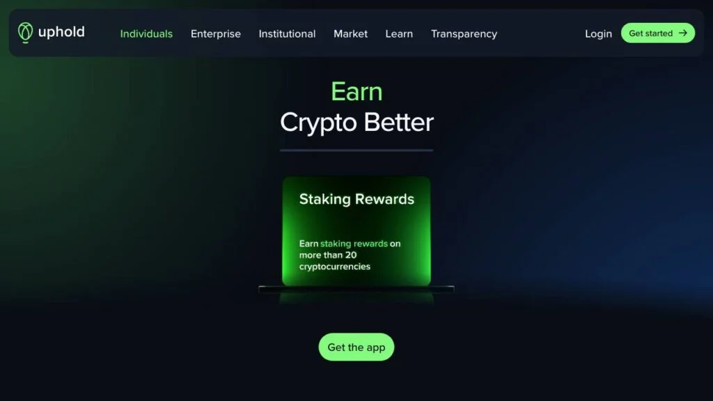Schermata del sito di UpHold
