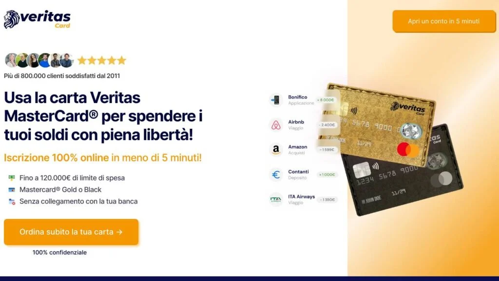 Schermata del sito di Veritas Card