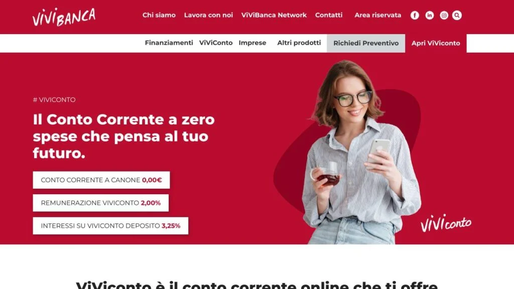 Schermata del sito di ViViConto