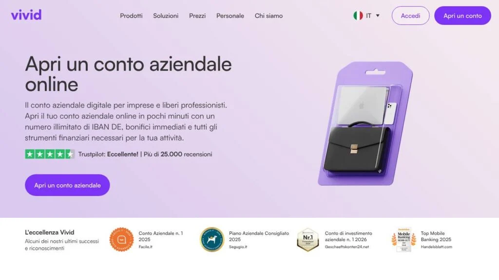 Schermata del sito di Vivid Business Basic