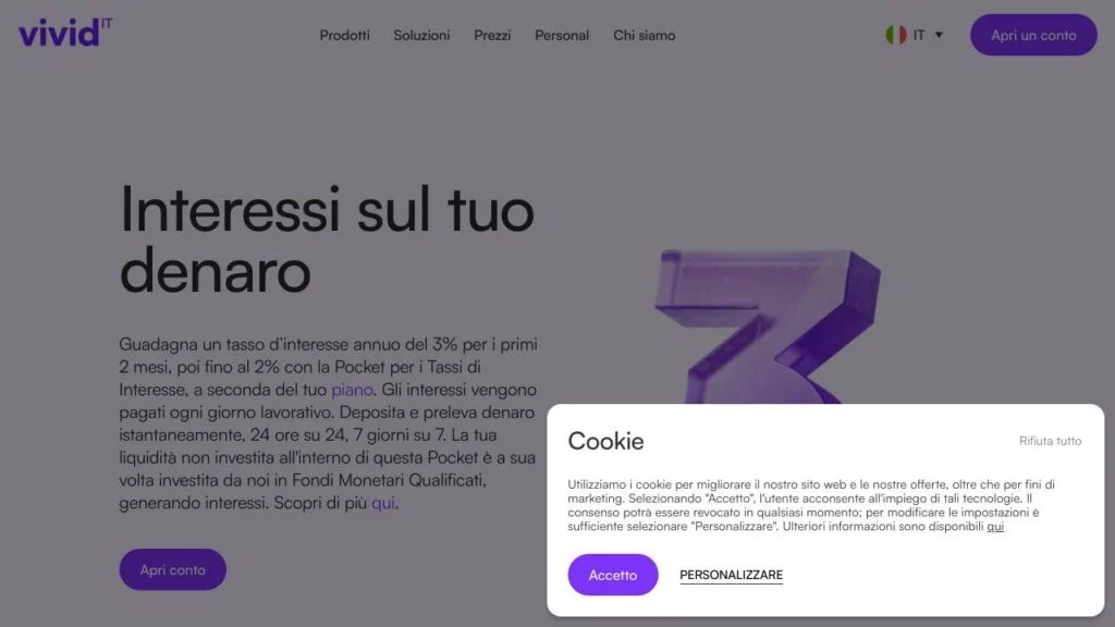Schermata del sito di Vivid Money Personal