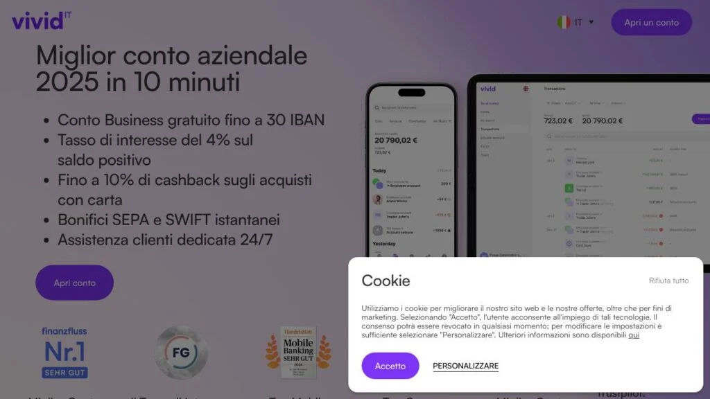 Schermata del sito di Vivid Money Start