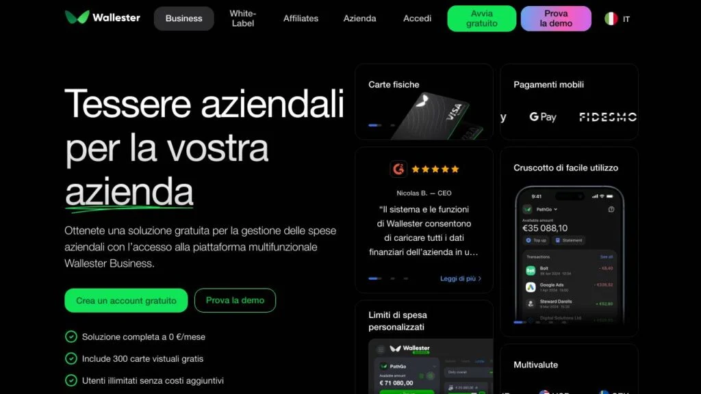 Schermata del sito di Wallester