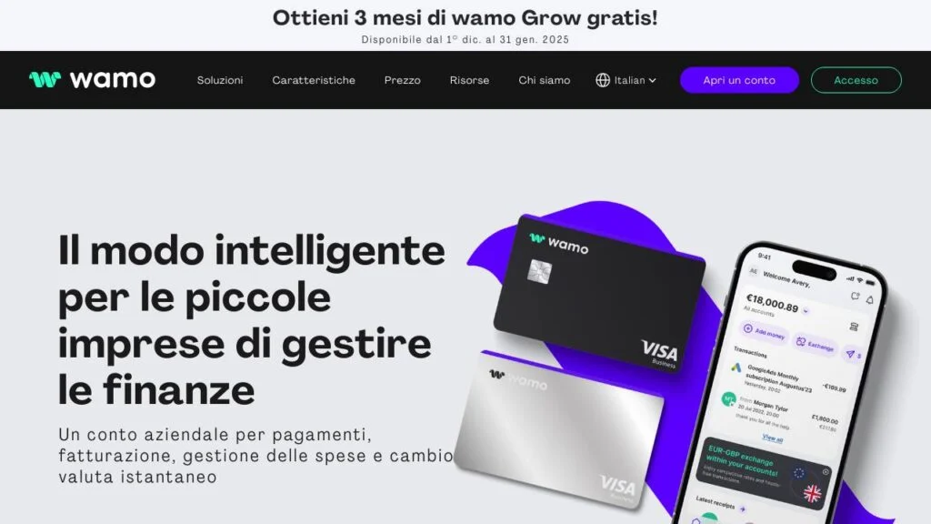 Schermata del sito di Wamo Pro