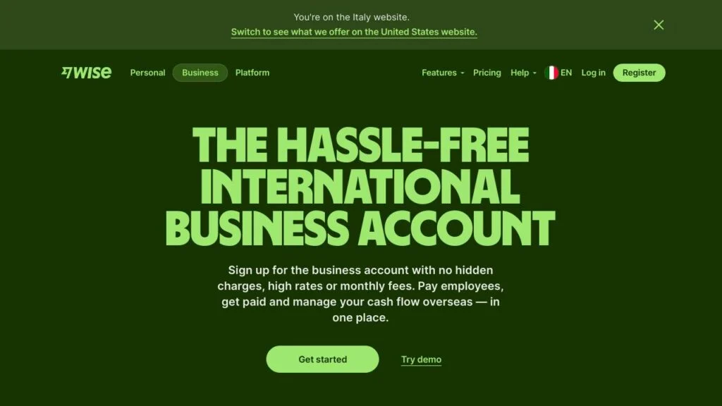 Schermata del sito di Wise Business
