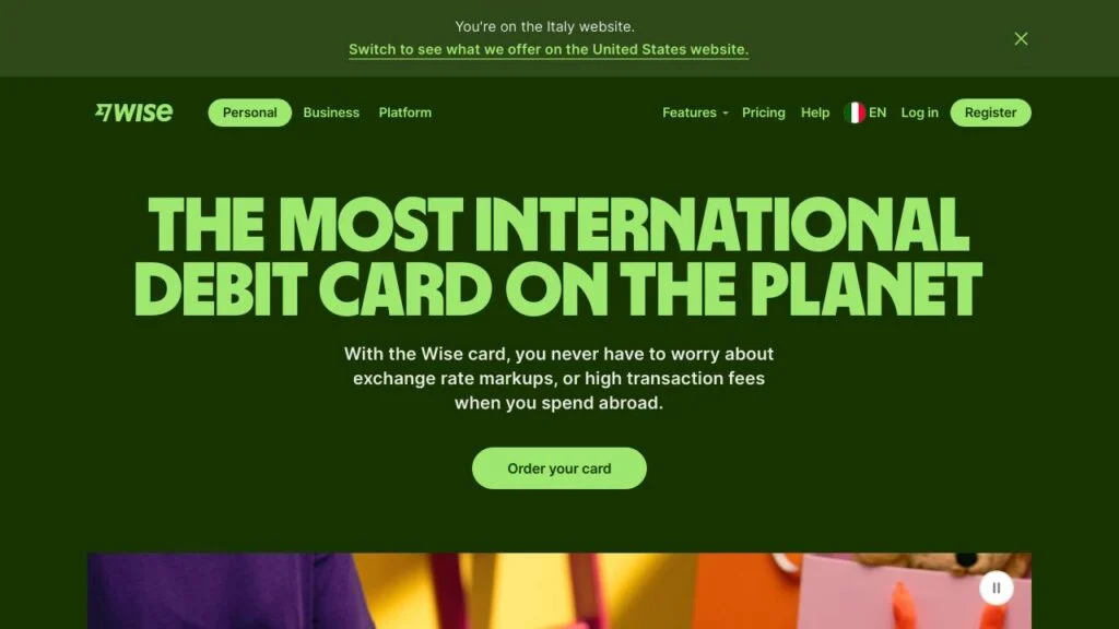 Schermata del sito di Wise Debit