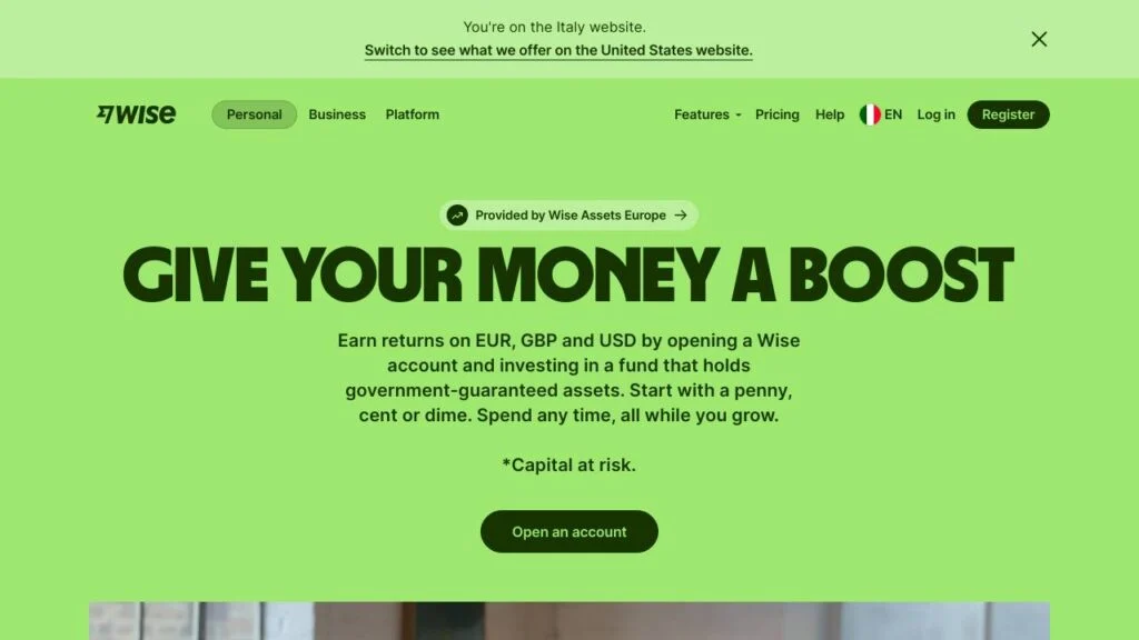 Schermata del sito di Wise Interest