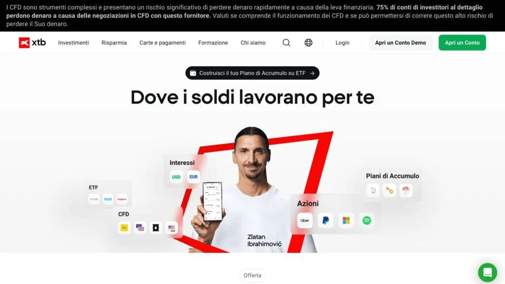Schermata del sito di XTB
